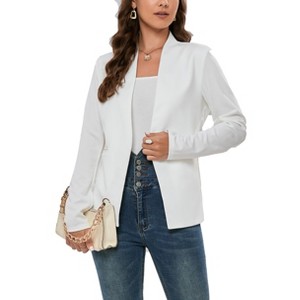 Women's Long Sleeve Blazer Casual Open Front Cardigan Shrugs Ruched Sleeve Office Blazer Jacket - 1 of 4