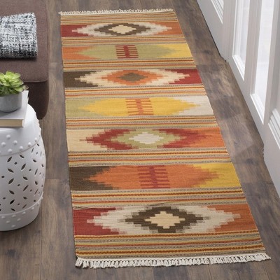 Red Geometric Wool Flat Woven Runner Rug