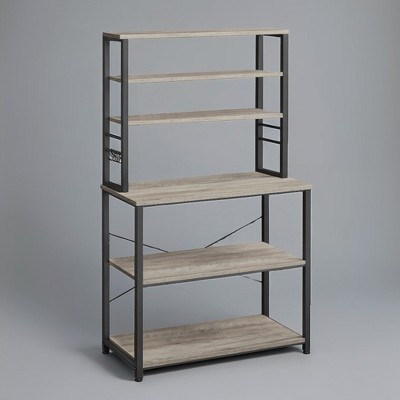 Coffee Bar, 31.5-Inch Baker's Rack for Kitchen with Storage, Featuring 6-Tier Kitchen Shelves and 6 Hooks, Ideal as a Microwave Stand