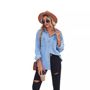 Clearlove Women's Denim Button Down Shirt Lightweight Long Sleeve Top - 1 of 4
