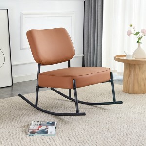 Modern Accent Rocking Chair, Cushioned Seat And Backrest Lounge Chair With Metal Base, Armless Upholstered Rocking Chair - 1 of 4
