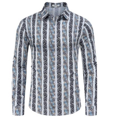 Mens Floral Dress Shirts Long Sleeve Beach Holiday Button Down Party Shirt