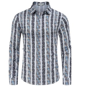 Mens Floral Dress Shirts Long Sleeve Beach Holiday Button Down Party Shirt - 1 of 4