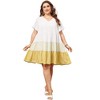 Agnes Orinda Women's Plus Size Color Block Ruffle Short Sleeve Flowy Chambray Mini Babydoll Dress - 3 of 4