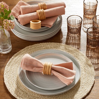 4pk Hem Stitch Chambray Cloth Napkins Blush - Hearth &#38; Hand&#8482; with Magnolia