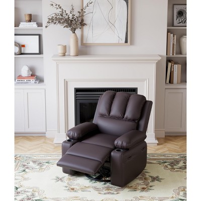 Manual Recliner Chair, Wide 22" Seat Width Leather Recliner w/Comfortable Arms and Cup Holders for Living Room CF8011