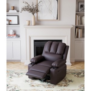 Manual Recliner Chair, Wide 22" Seat Width Leather Recliner w/Comfortable Arms and Cup Holders for Living Room CF8011 - 1 of 4