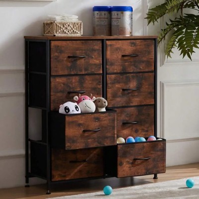 SKRAN Dresser With 8 Drawers - Fabric Storage Tower, Organizer Unit For Living Room, Hallway - Steel Frame, Wooden Top & Easy Pull Fabric Bins