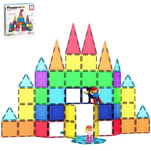 PICASSO-TILES 63PCS Magnetic Tile Building Block Set with 2 Character Figures, STEM 3D Construction Educational Toy for Kids - 1 of 4