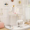 Costzon Kids Vanity Set with Mirror, Stool & Lights, Drawer, 2-in-1 Wooden Princess Makeup Desk, Pretend Play Table & Chair Set (White) - 2 of 4