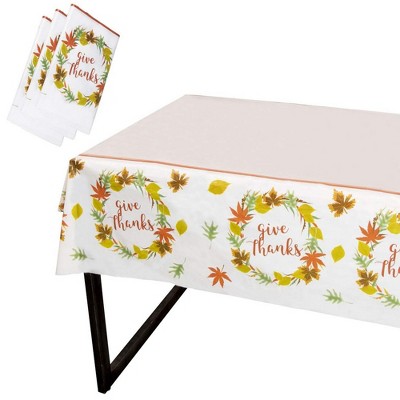 Juvale 3 Pack Thanksgiving Plastic Tablecloth, Give Thanks Autumn Leaf Design (54 x 108 in)