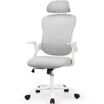 CAVINAS Ergonomic Office Chair with Adjustable Headrest and Flip-Up Arms, Mesh Home Office Desk Chairs, Swivel Chair with High Back, Computer Chair