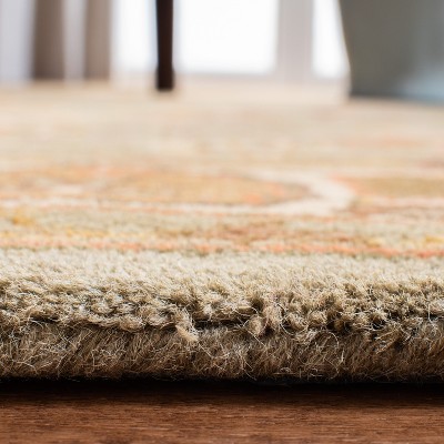 Ivory and Light Green Hand-Tufted Wool Square Rug