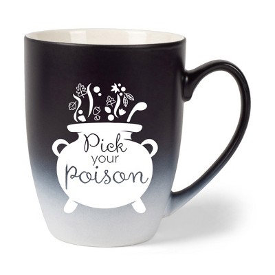 Elanze Designs Pick Your Poison Two Toned Ombre Matte Black and White 12 ounce Ceramic Stoneware Coffee Cup Mug