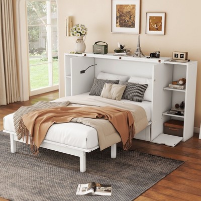 NicBex Full Size Murphy Bed Wooden Bed Frame Morden Hideaway Wall Bed with Shelves, 2 Drawers and USB Ports for BedRoom