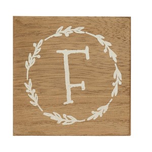 Monogram F Distressed White Wreath 3 x 3 MDF Decorative Wall and Tabletop Sign Plaque - 1 of 4