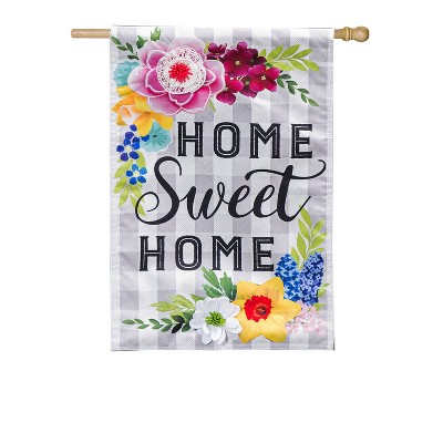 Evergreen Flag Home Sweet Home Plaid Floral House Linen Flag