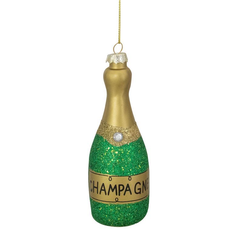 Northlight 5" Gold and Green Glass Champagne Bottle Christmas Ornament, 1 of 6