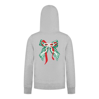 Everyday Kids Christmas Collection Green Gingham Pearl Bow Girls Zip Up Hoodie – Holiday Sweatshirt - Heather Gray