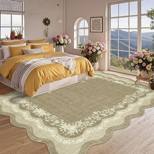 Washable Scalloped Area Rug, Non Slip Low Pile Floor Carpet, Indoor Foldable Bath Mat for Bedroom Hallway Kitchen Entryway Living Room - 1 of 4