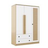 3-Doors Wooden Rattan Wardrobe Storage for Bedroom,with 2 Drawers,White+Nature - 4 of 4