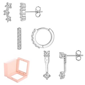 Women's Jewelry - Set of 6 Pairs of PVD Coated White Gold Earrings - Luxury Earring Set - 1 of 4