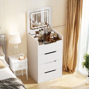 NicBex 3-in-1 LED Vanity Desk with Flip-Top Mirror & Hidden Stool,Space-Saving Makeup Table with 3 Drawers,Glass Top & Cushioned Seat for Bedroom - 1 of 4