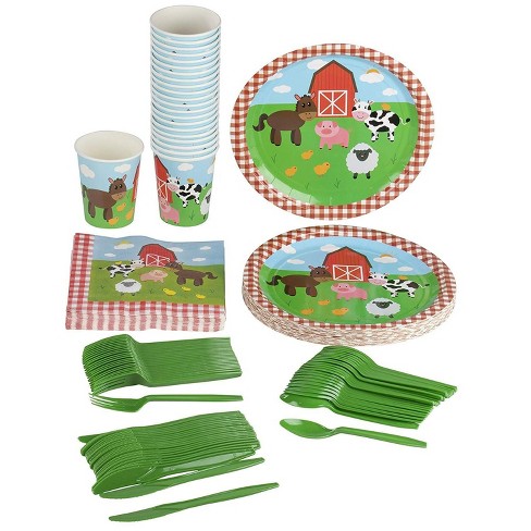 24 Set Kids Party Dinnerware With Plate Knife Spoon Fork Cup Napkin ...