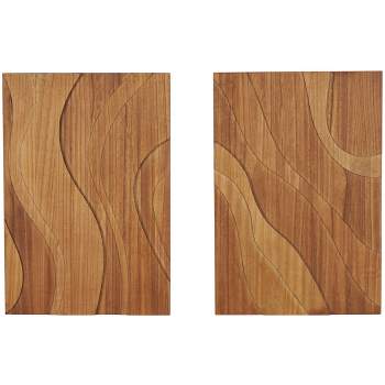 Olivia & May Set of 2 Wooden Abstract Wavy Carved Wall Decors Brown