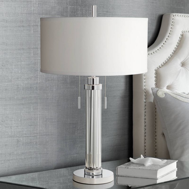 Possini Euro Design Cadence Modern Table Lamp 30" Tall Glass Column White Shade for Bedroom Living Room Bedside Nightstand Office Family House Home, 2 of 9