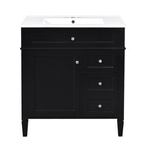 Vynxaria 30 in. 1 Freestanding Black Bath Vanity with White Ceramic Top All Assembly Required - 1 of 4
