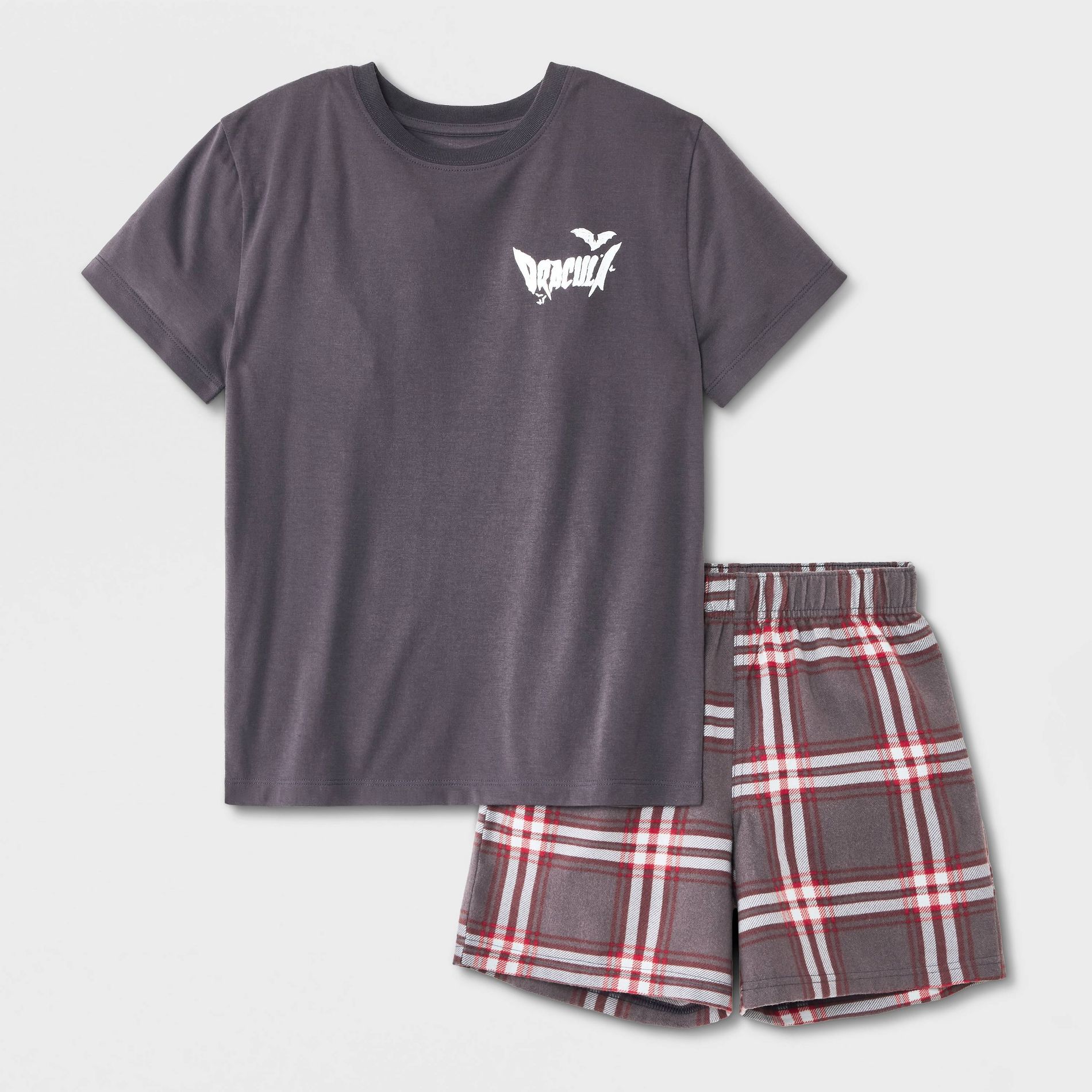 Boys' 2pc Halloween Dracula T-Shirt and Shorts Pajama Set - Gray