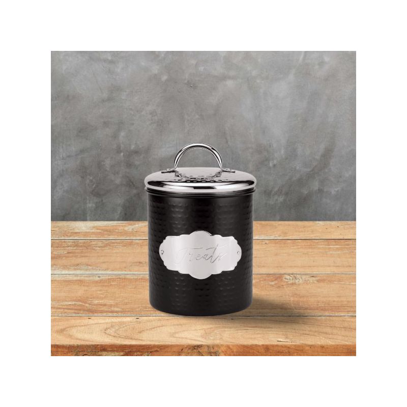 Amici Pet Cavalier Small Metal Canister Treats Jar, 40 oz. , Black w/ Silver Lid, 4 of 6