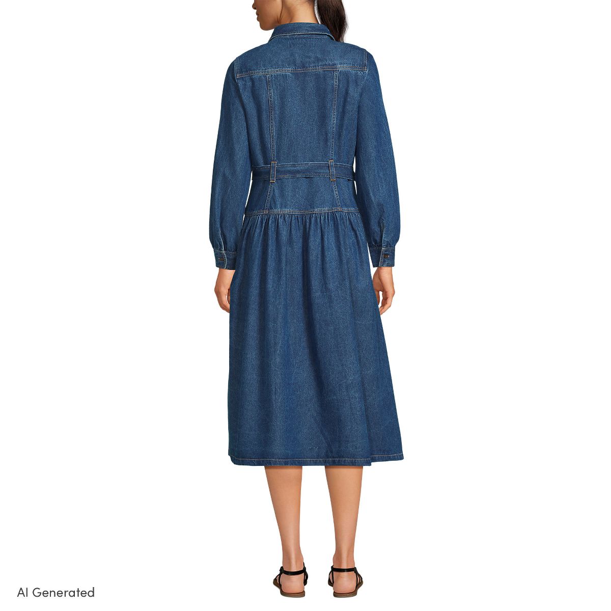 Lands' End Women's Soft Denim Midi Shirt Dress - thumbnail 5