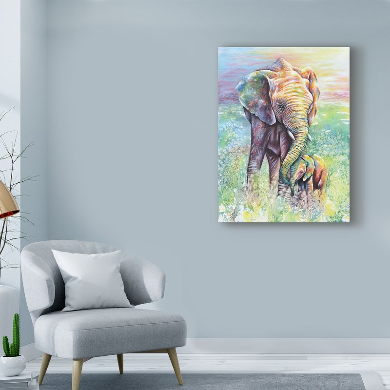 Trademark Fine Art -Michelle Faber 'Mother & Baby Elephant Rainbow Colors' Canvas Art, 3 of 4