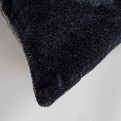Elegant Black Cotton Velvet Reversible 22" Square Pillow Cover