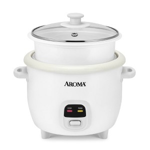 AROMA® 6-Cup Rice Cooker & Food Steamer with Bonded Granite® Nonstick Ceramic & Pop-Up Steam Tray - White Manufacturer Refurbished - 1 of 4