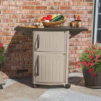 Taupe Portable Outdoor Patio Prep Serving Station with Cabinet