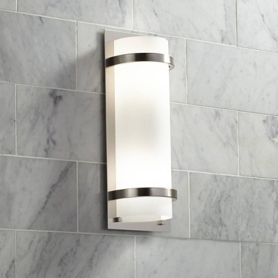 Brushed Nickel 2-Light Cylinder Wall Sconce with Etched Glass