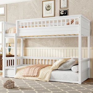 KWPZQEB Bunk Bed, Kids Solid Wood Bed Frame with Ladder and Guardrail, Wooden Slats, Space Saving, No Box Spring - 1 of 4