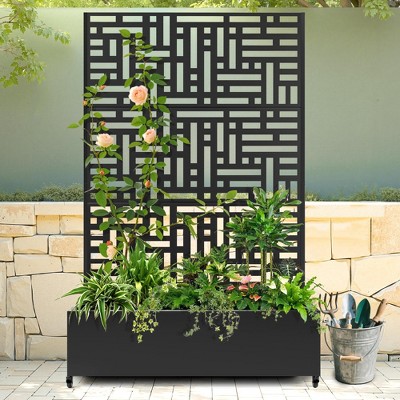 TUYOHW Metal Planter Box with Trellis, Metal Raised Garden Bed with Trellis, Garden Box for Climbing Plants, Flower