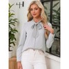 INSPIRE CHIC Women's Tie Neck Contrast Color Button Down Long Sleeves Shirt - 2 of 4