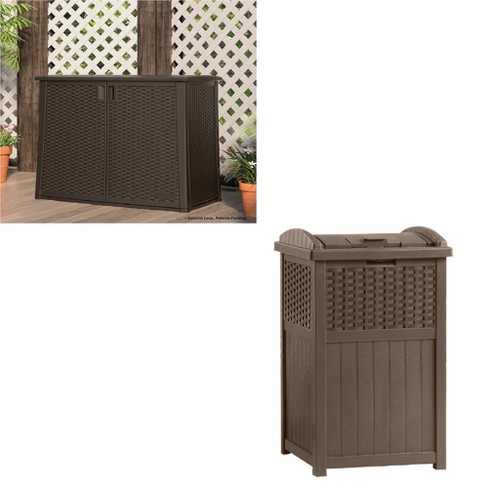 Suncast 33 Gallon Hideaway Can Resin Outdoor Trash with Lid Use in  Backyard, Deck, or Patio, 33-Gallon, Brown