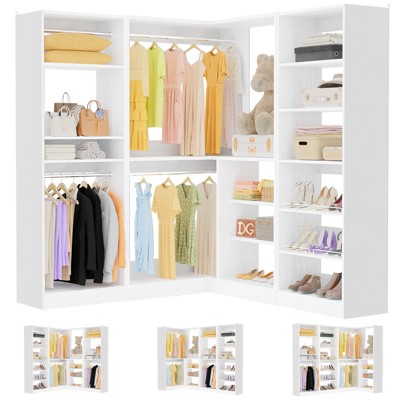 Aheaplus Corner Wardrobe Organizer System with Adjustable Shelves, Closet System with Hanging Rods
