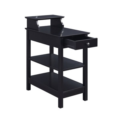 Black Wood Rectangular Side Table with USB Charging Dock