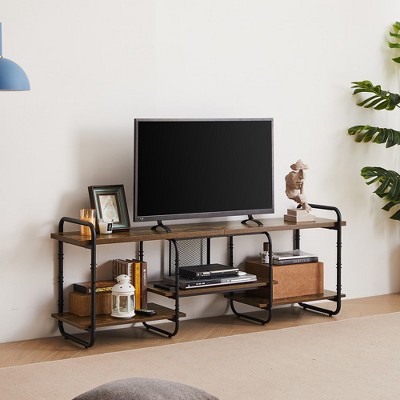 VECELO TV Stand, Entertainment Center, Media Console Table with Adjustable Storage Shelves