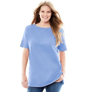 Woman Within Plus Size Perfect Short-Sleeve Boatneck Tunic - 1 of 4