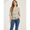 INSPIRE CHIC Women's Round Neck Ruffle 3/4 Sleeve Floral Print Chiffon Blouse - 2 of 4