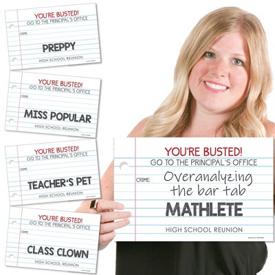 Big Dot of Happiness Class Reunion Detention Mug Shots - Class Reunion Photo Booth Props Party Mugshot Signs - 20 Count