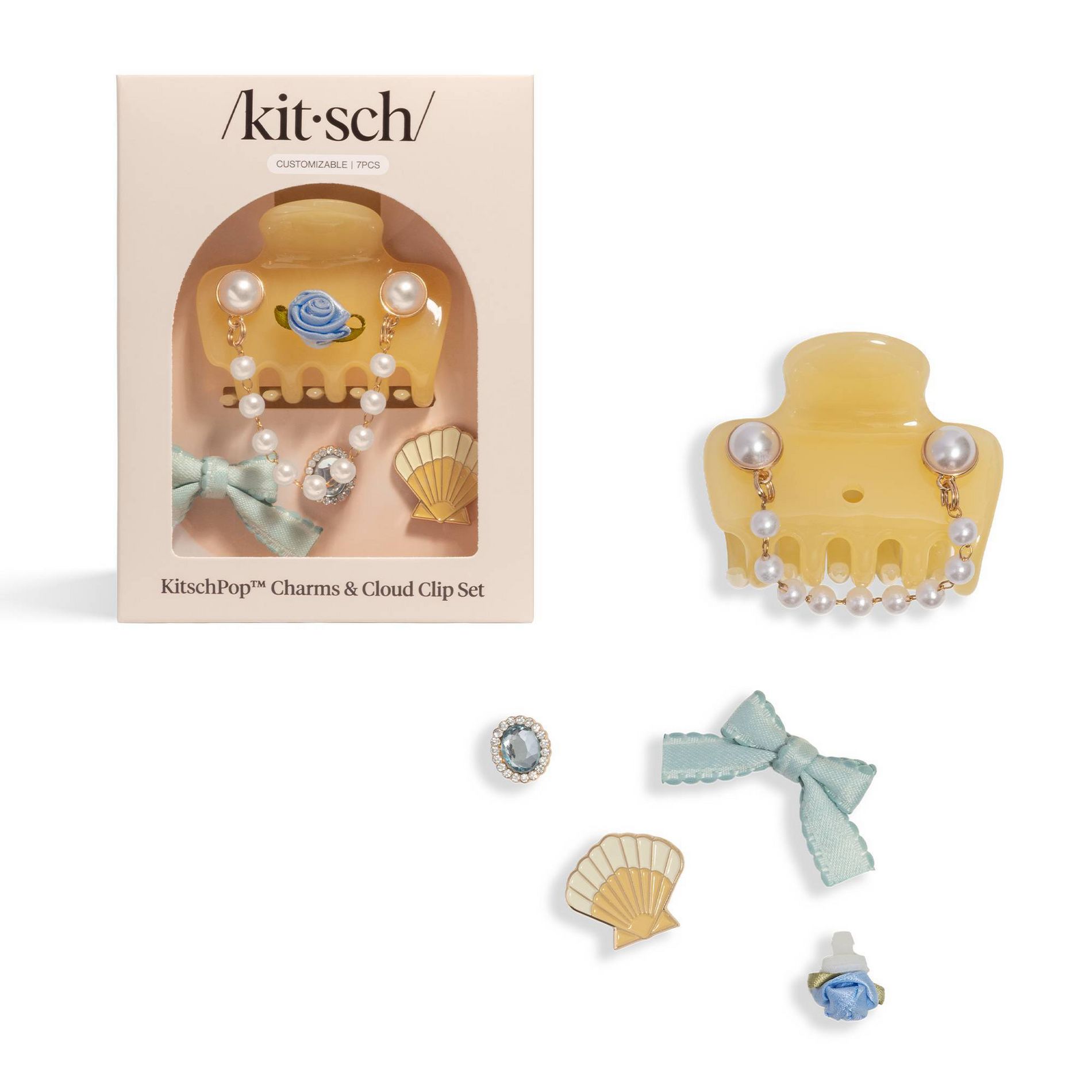 Kitsch KitschPop Cloud Clip Coastal Cottage - Butter Yellow - 7pc: Hair Styling, All Hair Types, Recycled ABS